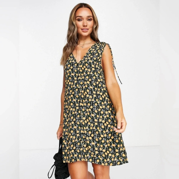 & Other Stories Tie Shoulder Mini Dress Oranges Print‎ Floral Tropical Size 6 - Picture 1 of 16